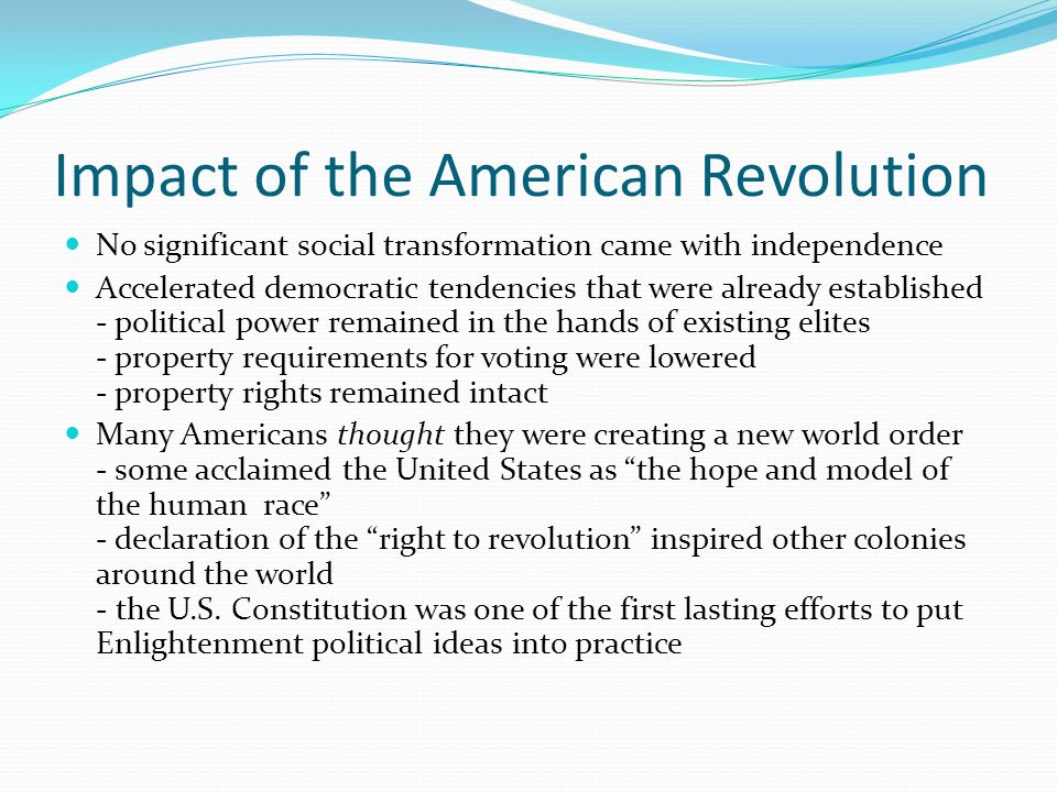 Social impacts of the american revolution